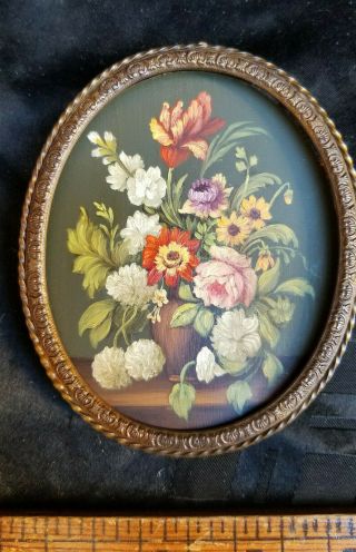 Antique Miniature Oil Painting On Copper Flowers Motif Made In Venice
