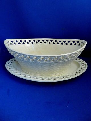 Antique Early 19thc Creamware Chestnut Basket & Stand C1800 Wedgwood - Spode
