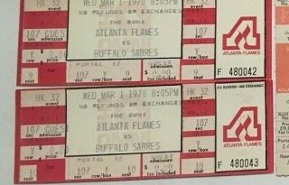 2 Vintage Nhl Hockey Ticket Atalanta Flames/buffalo/misc Team Full Ticket