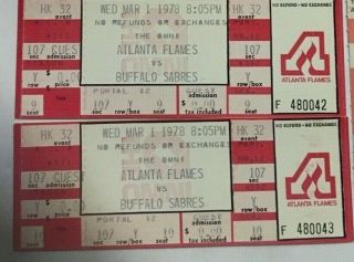 2 Vintage NHL Hockey Ticket Atalanta Flames/Buffalo/Misc Team Full Ticket 2
