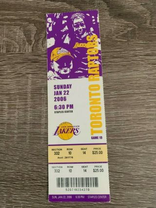 Kobe Bryant 81 Point Nba Game Ticket V Toronto Raptors 1/22/06 La Lakers Mamba