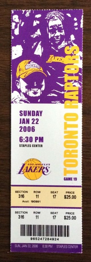 Kobe Bryant - 81 Points La Lakers Full Ticket - 1/22/06 - Lakers Vs.  Raptors