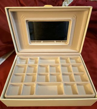 Vintage Mele Jewelry Box Cream With Grey Inside.  3 Levels In 1 Box