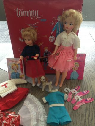 Vintage Ideal Tammy And Pepper Dolls W/ Case,  Accessories And Dog