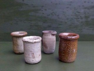 4 Good Quality 16th 17th.  C.  German Stoneware Ointment Pots Found In Holland.