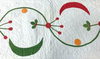 Early Album Applique Quilt Pc Antique Crescent Moon Red Green Maryland 71 "
