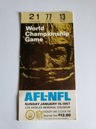 1967 Afl - Nfl World Championship Game Bowl I Ticket Stub Dillingham Kc Gb