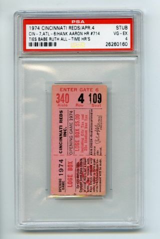 Hank Aaron Baseball Ticket Stub Hr 714 - Ties Babe Ruth - Psa
