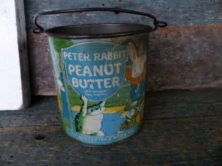 Antique Advertising Tin Pail Peter Rabbit Cincinnati Ohio 16 Oz Peanut Butter