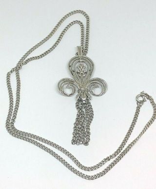 Vintage Sarah Coventry Fleur De Lis Pendant & Chain Necklace - Silver Tone