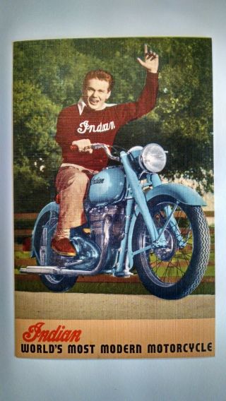 Vintage 1950s Indian Motorcycle Post Card Massachusets