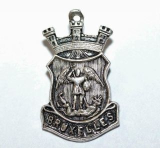 Brussels Coat Of Arms,  Archangel Michael Vintage 800 Silver Shield Charm