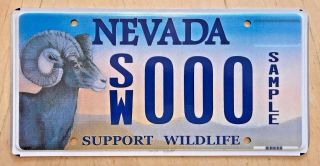 Nevada Support Wildlife Sample Graphic Big Horn Ram License Plate " Sw 000 " Nv