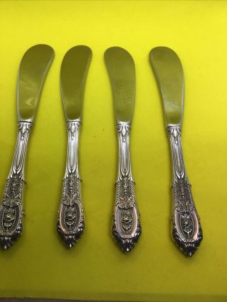 Set Of 4 Wallace Sterling Silver Handle Rose Point Butter Spreaders 6 1/8 "