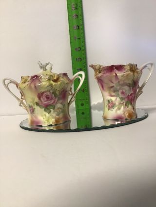 Vintage Rs Prussia Hand Painted Flowers Sugar And Creamer