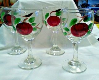 Set Of 4 Vintage Franciscan Apple Pattern Pottery Mid - Century Stemmed Glasses