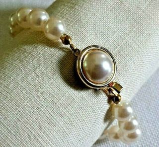 Vintage Hand Knotted Glass Faux Pearl Bead Bracelet Clasp