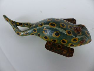 vintage frog fish decoy wood body lead weight tin fins painted 7 in long 2