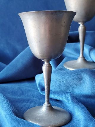 Hand Made Pewter Wine Goblet 5 1/4 " Tall By White Pewter Vintage Set Of 4