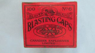 Canadian Explosives Beaver Brand Red 100 No.  6 Blasting Cap Tin - Canada Mining