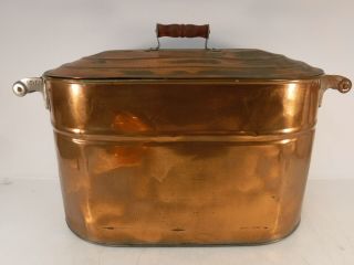 Antique Revere Copper Boiler w/ Lid Wooden Handle,  Teapot Kettle Volund Hamar 2
