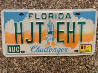 Space Shuttle Challenger Nasa Florida License Plate Hjt Eht Tag Aug 1991