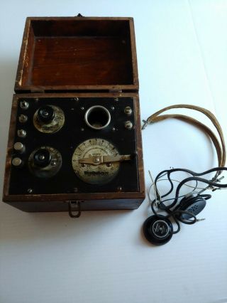 Antique 1921 Westinghouse Aeriola Sr Radio Tube Receiver Wood Case W/headphones