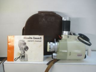 Vintage Minolta Zoom 8 Film Movie Camera And Leather Case