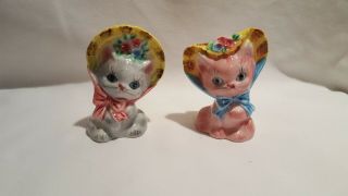 Vintage Anthropomorphic Kittens In Bonnets Salt And Pepper Shakers Py