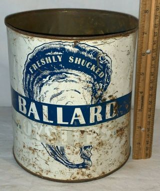 Antique Ballard 1gal Tin Litho Oyster Can Seafood Fish Norfolk Virginia Va