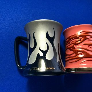 Harley Davidson Dark Pink Flame Bar & Shield With Silver Rim Coffee Cup Mug