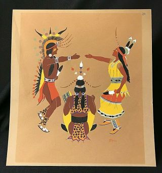 Antique Stephen Mopope Wedding Ceremony Kiowa Indian Pochoir Print 1929