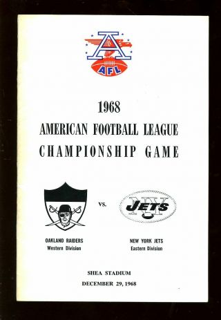 1968 Afl Championship Game Media Guide Oakland Raiders At York Jets Ex,
