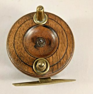Antique English Wood & Brass Fly - Fishing Reel
