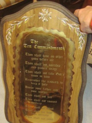Vtg Home Interiors Homco The Ten Commandments 10 " X18 " Brass And Wood Wall Plaque