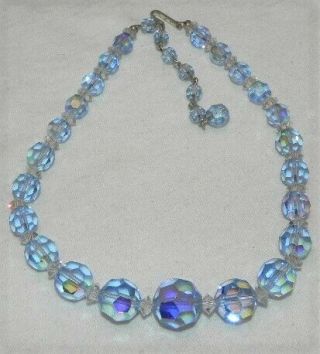 Vintage Laguna Faceted Blue Crystal Graduated Bead 14 " Choker Necklace