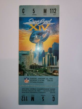 1980 Bowl Xiv Ticket Pittsburgh Steelers La Rams Full Bradshaw Mvp