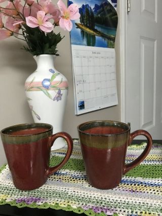 Set Of Two (2) Vintage Home Trends Coffee Mug Cup Rave Rustic And Brown 12 Oz