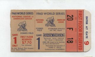 1960 World Series Ticket Stub Game 1 Pittsburgh Pirates Yankees At Forbes Field