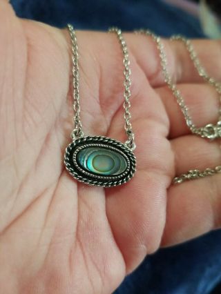 Vintage Signed Sarah Coventry Abalone Choker Necklace Silver Tone Chain 14 - 16 "