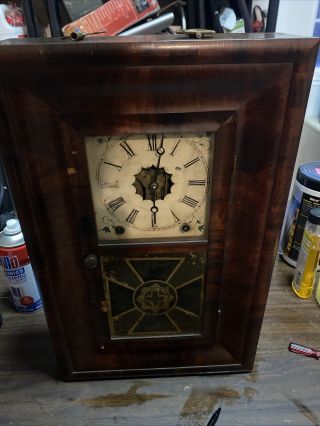 Antique Haven Clock - 30 Hour Time & Strike W/ Masonic Symbol On Door