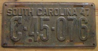 South Carolina 1947 Solid Metal Restorable License Plate C - 45 - 076