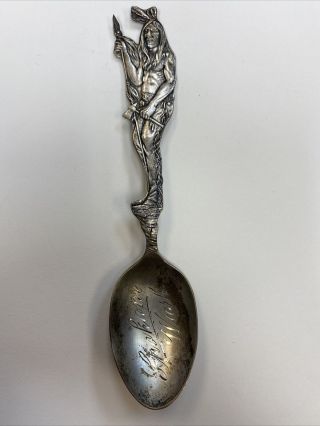 Indian Chief Sterling Silver Souvenir Spoon.  Spokane Washington 24.  9g N.  S.  Co.