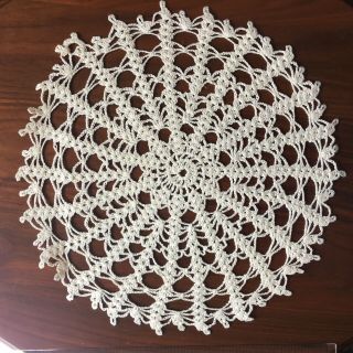Vintage Ivory Colored Round Crocheted Lace Doily 12 Inches