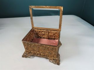 Antique 1800s - French Ormolu Brass Jewelry / Trinket Box With Beveled Glass 4