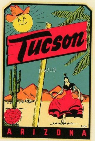 Vintage Tucson Arizona State Souvenir Travel Waterslide Window Decal Sticker Art