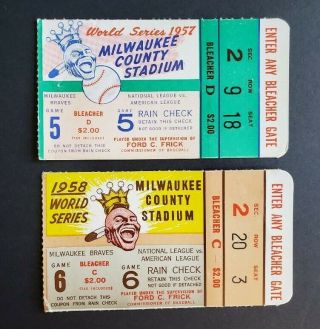 1957 And 1958 World Series Ticket Stubs - Milwaukee Braves Vs York Yankees