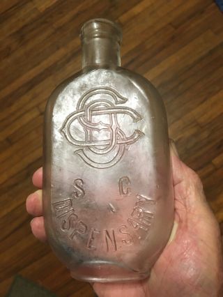 Antique South Carolina Sc Dispensary Jo Jo Flask Bottle Lt Amethyst C.  L.  F.  G.  Co