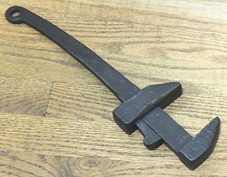 15” HAND FORGED WEDGE LOCK ADJUSTABLE WRENCH - ANTIQUE HAND TOOL BLACKSMITH MADE 2