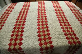 Antique Worn Tattered Vintage Hand Sewn Quilt Red Diamond 58 X 76 Farmhouse